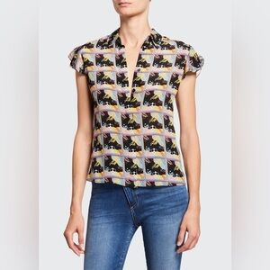 Willa Stace Face Flutter Sleeve Silk Blouse